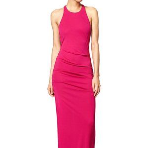 Nicole Miller Magenta Evening Gown Halter Ruched Detail